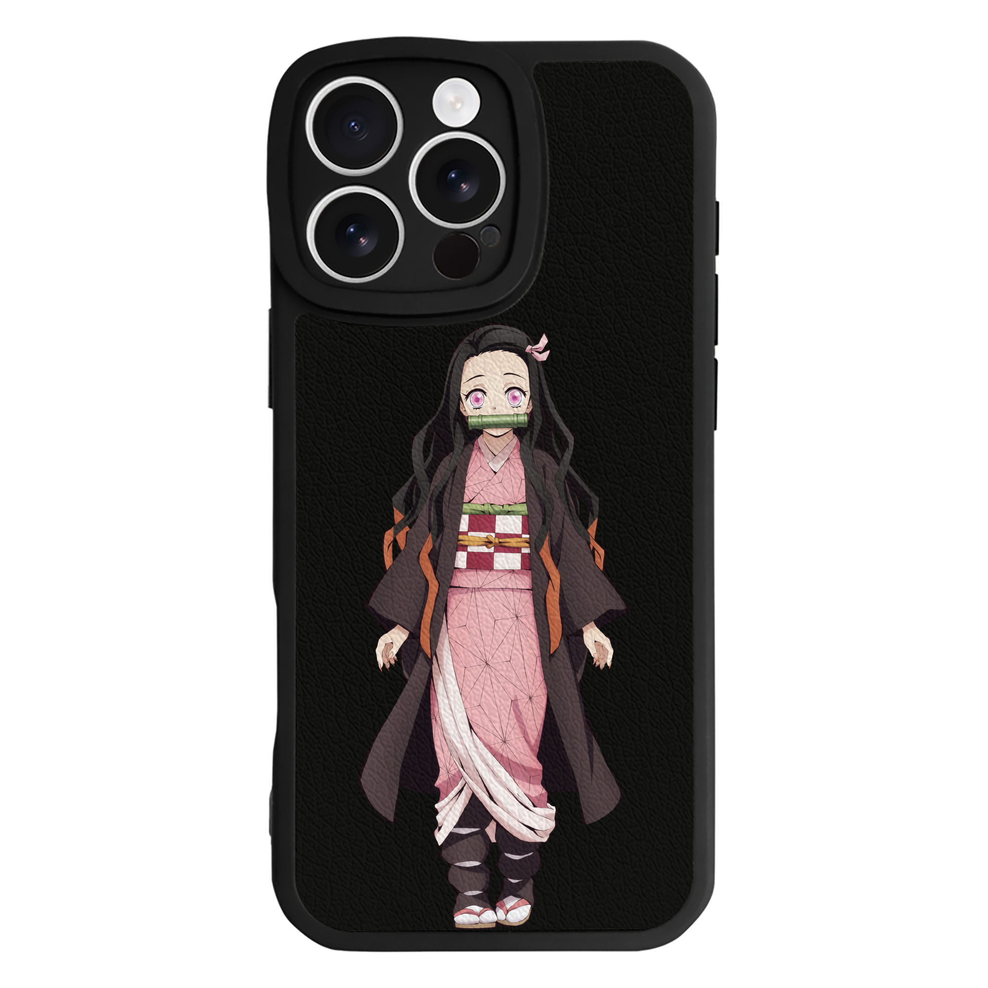 （画像用） 鬼滅の刃（きめつのやいば）竈門 禰󠄀豆子／かまど ねずこ Kamado Nezuko 【iPhone 16シリーズ対応】シリコンスマホケース（レザー調） 材質：シリコン